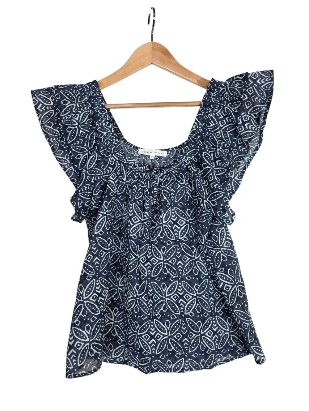 Melissa Nepton Boho Abstract butterfly sleeves Top with front tie and tassle
